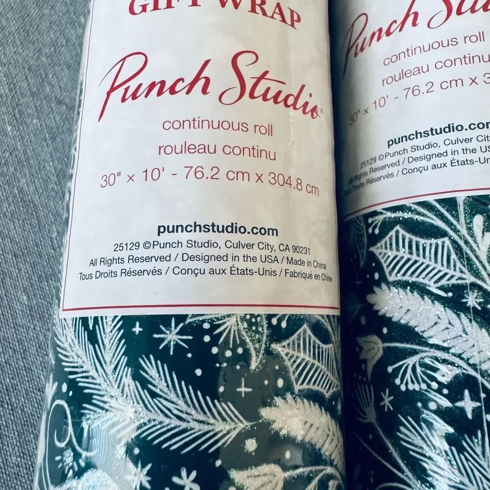 Punch Studio Glitter Green Heavyweight Christmas Gift Wrap Wrapping Paper Roll